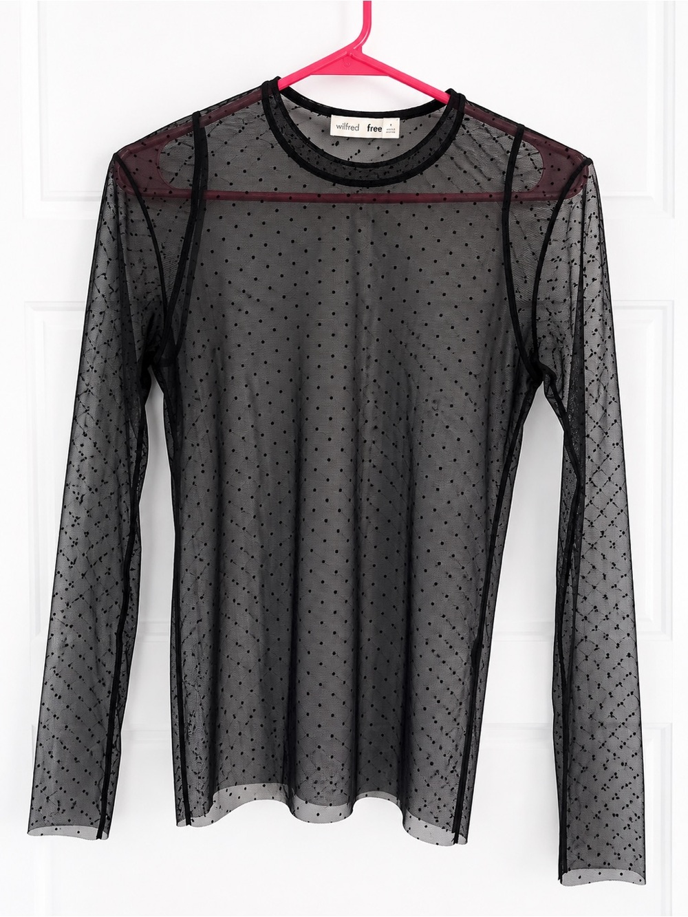 Aritzia Black Sheer Polka Dot Long Sleeve Top